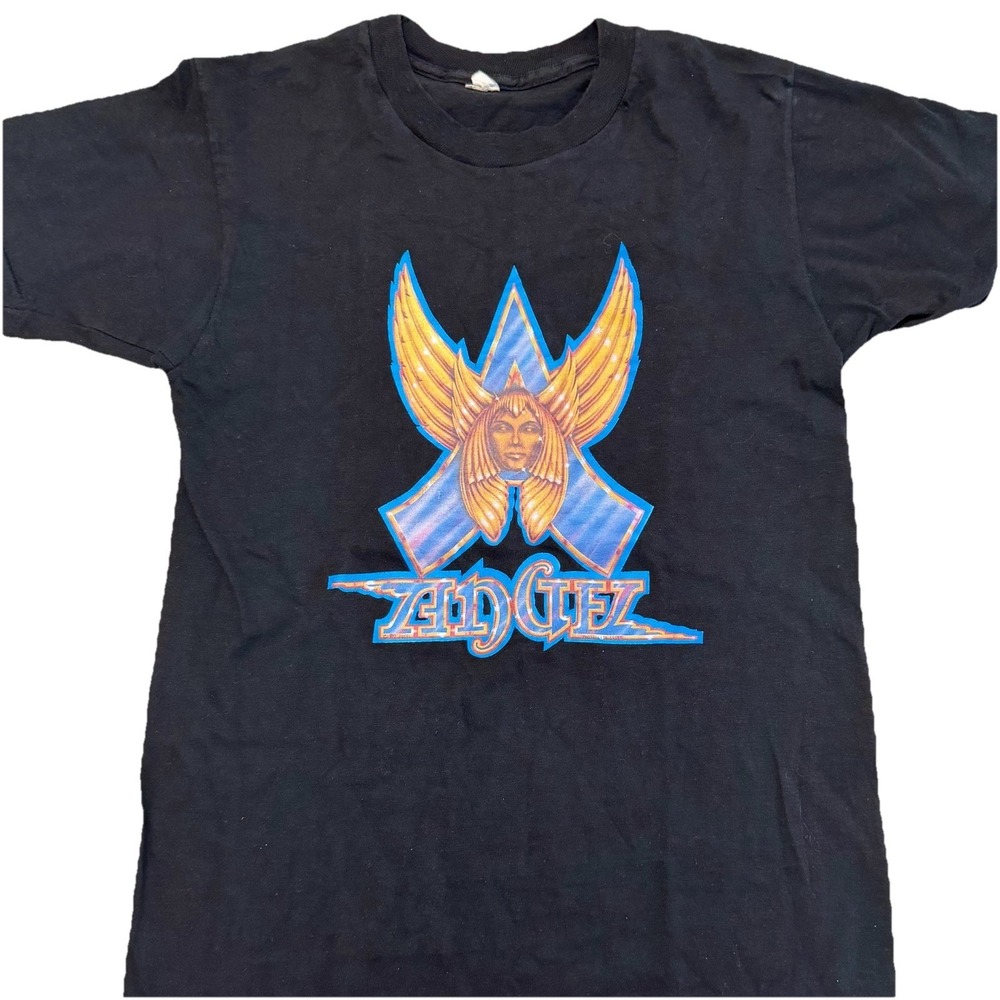 True Vintage Angel Band Shirt 1977 Logo Rock Metal Black Small Single Stitch